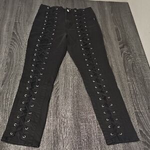 Royal Bones Black Fishnet Lace-Up Skinny Jeans